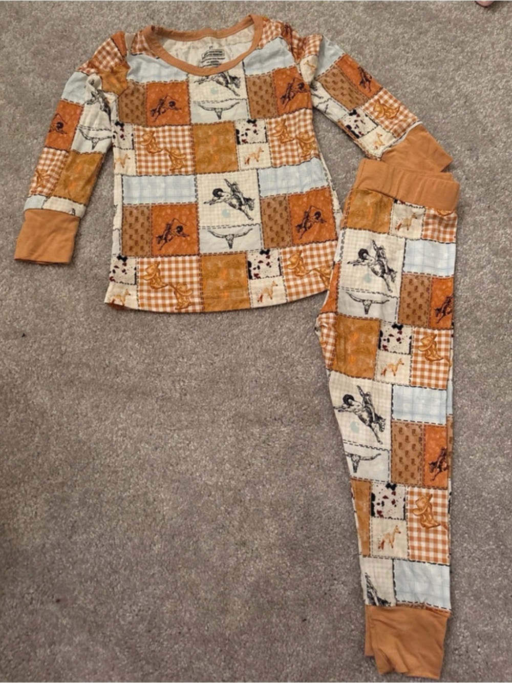 Cozy Kids Patchwork Pajama Set - Orange Patch Bamboo